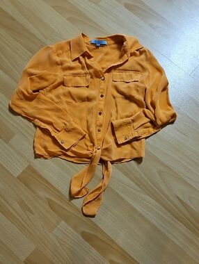 ANTONIO MELANI Melon Orange Sheer Button Blouse